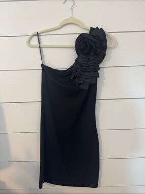 Forever 21 Black One-Shoulder Dress with Floral Ruffle